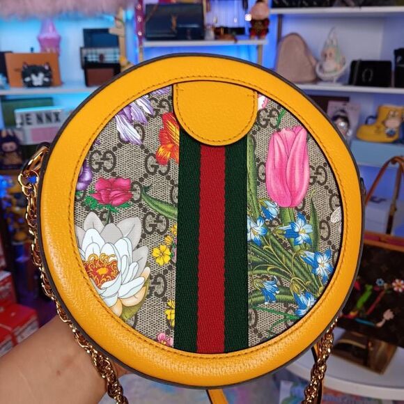 NIB GUCCI GG Supreme Monogram Flora Web Ophidia Round Crossbody Shoulder Bag Yel - Picture 4 of 10